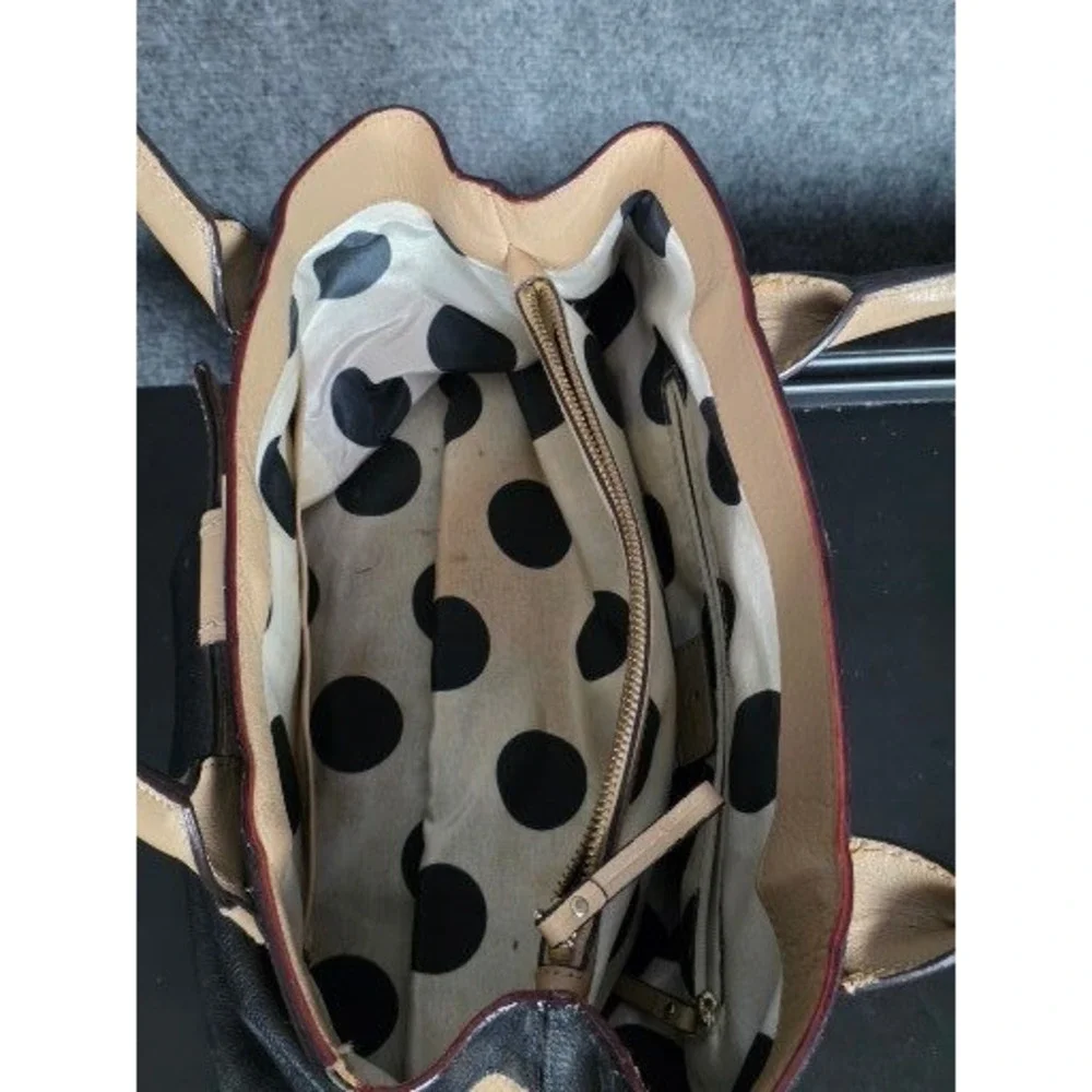 Kate Spade‎ Elena New York Black Tan Leather Bow Tote Handbag Purse Shoulder Bag